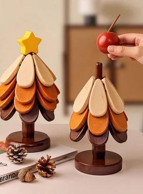 圣诞树隔热垫创意餐垫桌杯垫实木防烫耐高温锅垫餐边柜摆件装饰品