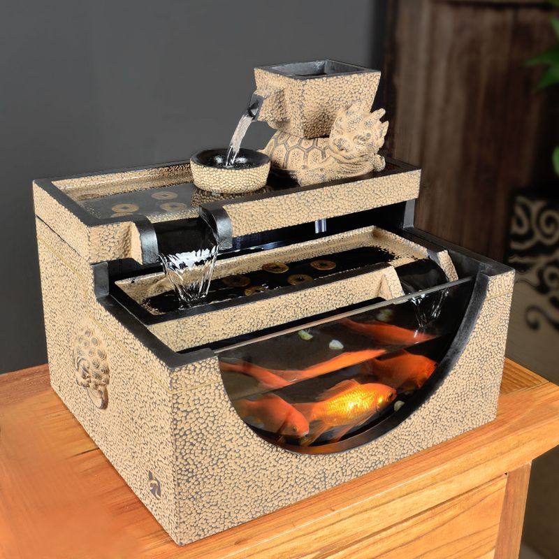 新中式流水鱼缸摆件循环水办公室客厅招财创意水景瀑布桌面装饰品,淘宝优惠券,粉丝福利购,淘宝优惠卷