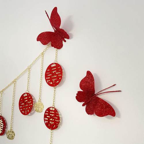 结婚用品大全仿真立体红色蝴蝶茗雅美学手工店铺婚品布置婚房装扮 - 图2