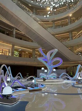 大型不锈钢雕塑定制n白钢水景浪花圆环月亮发光景观抽象金属大摆