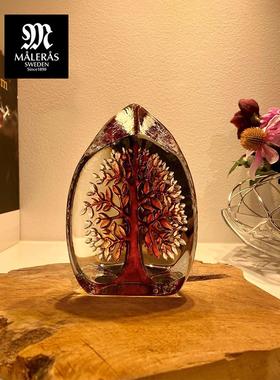 瑞典Maleras红色幸福树晶质玻璃摆件乔迁新婚礼物客厅玄关装饰品