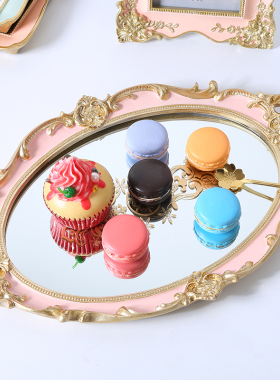 出口欧美复古金宫廷风奢华感雕花手绘镜面托盘茶盘摆件 婚礼摆件