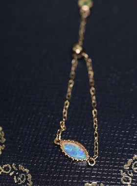 欧泊S925银马眼随形链条戒可调节镶嵌绿钻绿锆R多彩戒指叠戴收缩