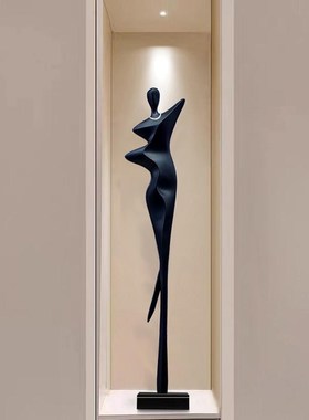 玄关入户艺术轻奢瘦长型壁龛酒店抽E象人物雕塑落地摆件高级感装