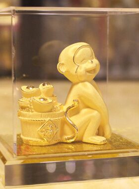 生肖绒沙金猴如意摆件猴年贺岁工艺品聚宝盆家居装饰品办公室摆设