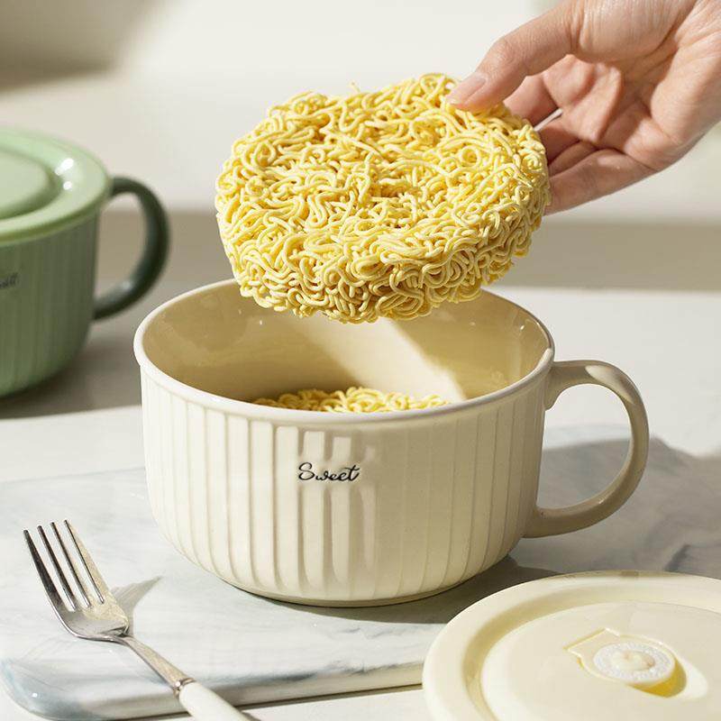 摩登主妇陶瓷泡面碗个人专用拉面碗带盖汤面碗宿舍用可微波炉面碗,淘宝优惠券,粉丝福利购,淘宝优惠卷