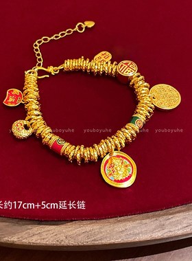 韦雪同款沙金烧蓝珐琅财神胖福手链女2025新P款轻奢高级感大气手