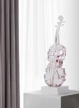 轻奢高档小提琴雕塑艺术高级感客厅玄关竖高摆件酒店落地软装饰品