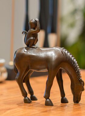 上摆件马客厅古铜官 红酒架装饰品铜工艺品办公桌家居封侯 电视柜