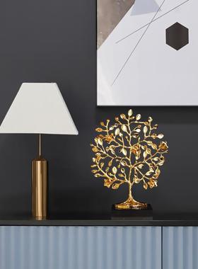 顾居发财树摆件轻奢高档大理石合金摆设样板间客厅书柜家居装饰品
