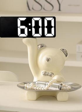 暴力熊奶油风入户进门玄关钥匙收纳摆件时钟装饰品软装高级置物架