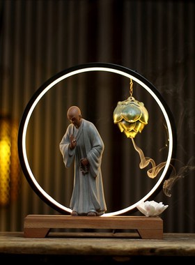 紫砂摆件禅意人物工艺礼品摆饰抚琴和尚玄关博古P架装饰品家居覆