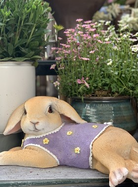 树脂兔子花缸花盆摆件 s创意花园装饰杂货摆件 庭院小动物装饰