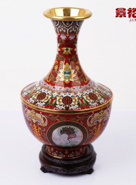 盖碗客厅装饰丝尊摆件花瓶家居寿福祝寿铜生日礼品景泰蓝胎掐12寸