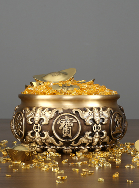 实心纯铜聚宝盆摆件办公室铜聚宝F盆客厅装饰品聚宝盆礼品摆件