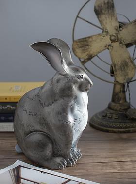 大兔子摆件家居饰品铜工艺品雕塑卡通桌面客厅玄关电视柜新年礼品