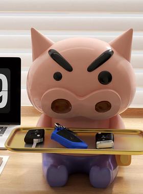 蜡笔小新肥嘟嘟左卫门客厅玄关入户门放钥匙收纳托盘软装饰品摆件