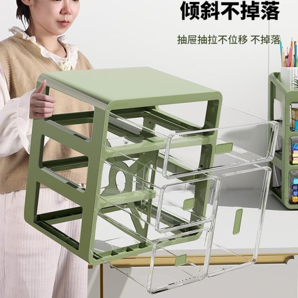 抽屉式置物架办公室书桌文具收纳架宿舍透明书架防尘分层整理盒子 - 图2