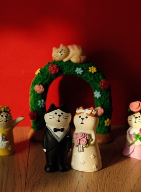 猫咪夫妇的神圣时刻浪漫婚礼结婚公仔装饰伴手礼祝福可爱玩具模型
