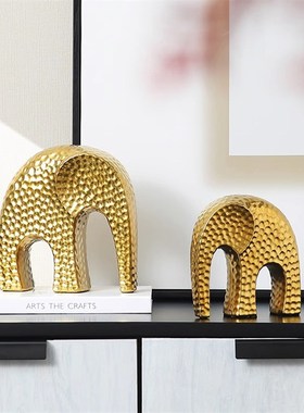 轻奢北欧金色大象招财工艺品陶瓷摆件一对家居客厅高档创意装饰品