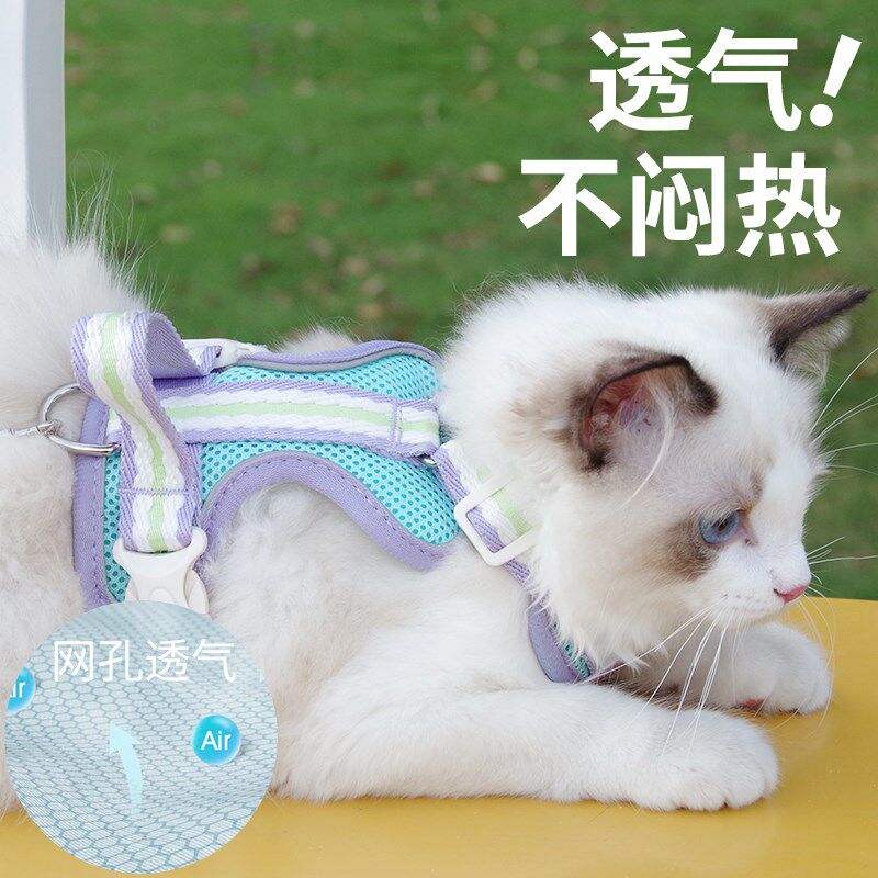 夏季猫咪牵引绳防挣脱外出专用背心式溜猫绳子胸背带可调节遛猫绳,淘宝优惠券,粉丝福利购,淘宝优惠卷