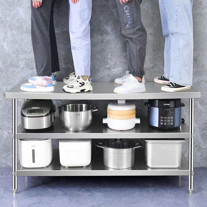 加厚双层不锈钢工作台厨房专用切菜剁骨饭店操作台商用打荷打包台 - 图1