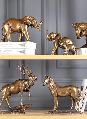 欧式轻奢家居摆件新古典客厅酒柜样板房玄关装饰品铜金色象鹿摆设