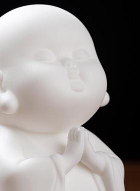 东方泥土小沙弥禅意陶瓷小和尚摆件 茶室茶台桌面茶桌茶宠装饰品