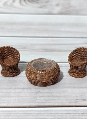 迷你仿真藤椅桌子椅子diy小摆件微景观盆景桌面造景装饰微缩桌椅