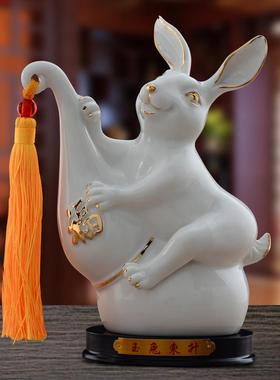 陶瓷十二生肖兔摆件瓷器可爱兔子招财风水客厅家居装饰工艺品白兔
