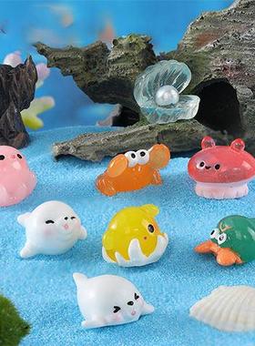 微景观海洋小动物摆件 微缩水母螃蟹鲨鱼海豚鳄鱼乌龟DI树脂Y配件