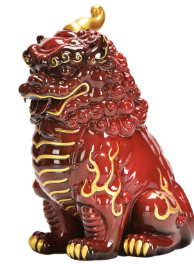 大号貔貅摆件一对红色陶瓷新中式家居客厅装饰办公室桌面招财摆设