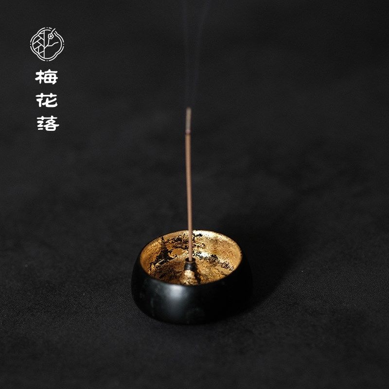 梅花落大漆金箔香插香道线香木胎侘寂风茶室摆件茶道零配阿超手作,淘宝优惠券,粉丝福利购,淘宝优惠卷
