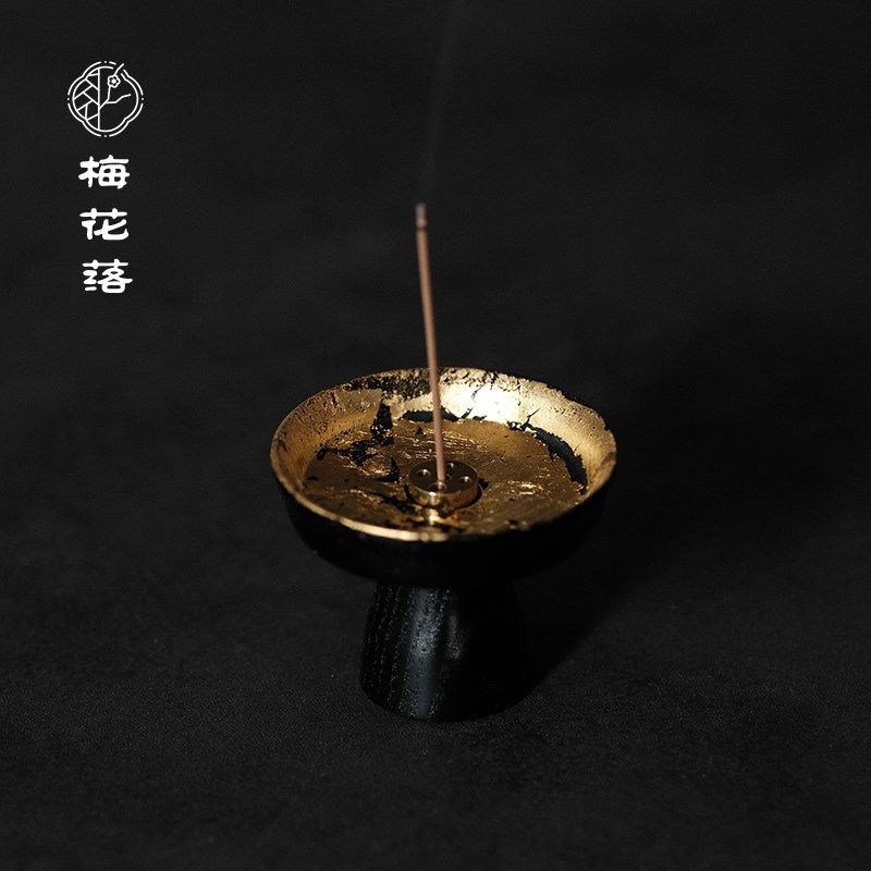 梅花落大漆金箔香插香道线香木胎侘寂风茶室摆件茶道零配阿超手作,淘宝优惠券,粉丝福利购,淘宝优惠卷