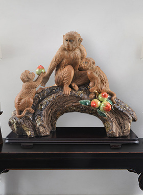 石湾陶瓷公仔工艺送礼精品家居门客厅装饰品年货动物生肖猴子摆件
