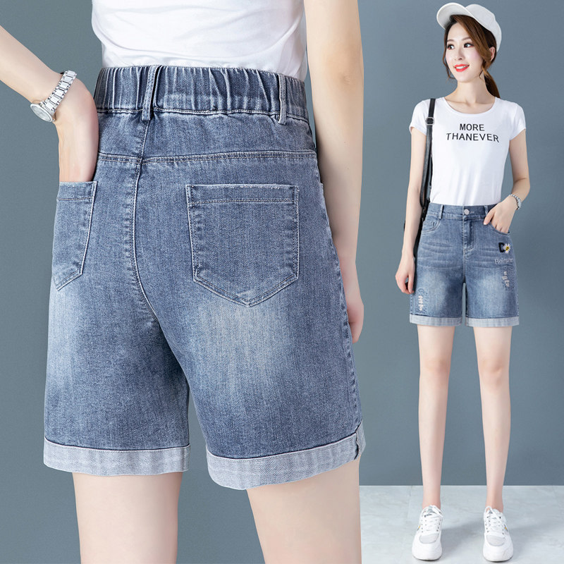 小皱菊牛仔2020年夏季新款直筒短裤 纤丝朵牛仔裤