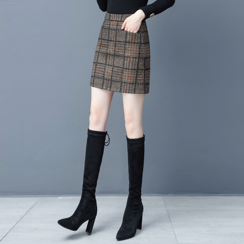 毛呢格子秋冬2020新款高腰半身裙 纤丝朵半身裙