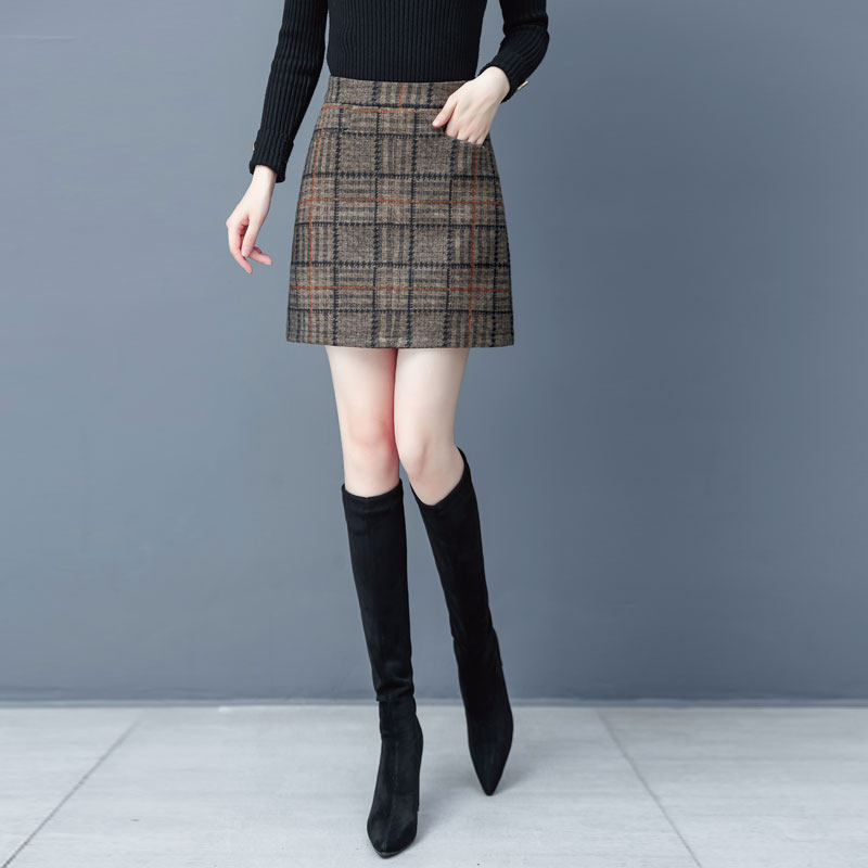 毛呢格子秋冬2020新款高腰半身裙 纤丝朵半身裙