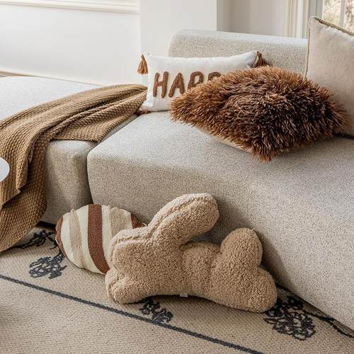 北欧轻奢高级感柔软毛绒兔子靠垫沙发舒适靠枕卧室床头靠背抱枕套 - 图0