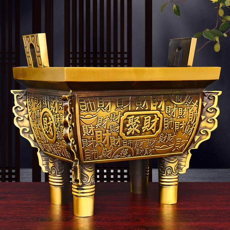 黄铜鼎摆件招聚鼎盛千秋香炉鼎家用财方形香炉鼎炉铜香炉四足财鼎,淘宝优惠券,粉丝福利购,淘宝优惠卷