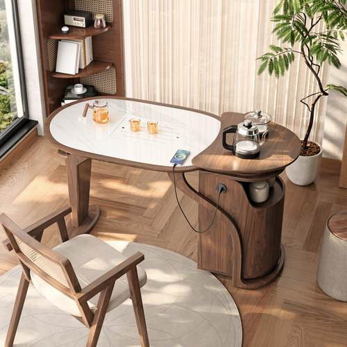 木小咖 实木阳台茶桌家用新中式新款小户型现代简约岩板茶台桌 - 图1