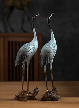 黄铜龟鹤仙鹤办公室家庭摆件饰品客厅入门玄关柜子办公室摆件礼物