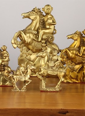马上封侯摆件纯黄铜马到成功马上有钱办公室客厅家居装饰品猴骑马