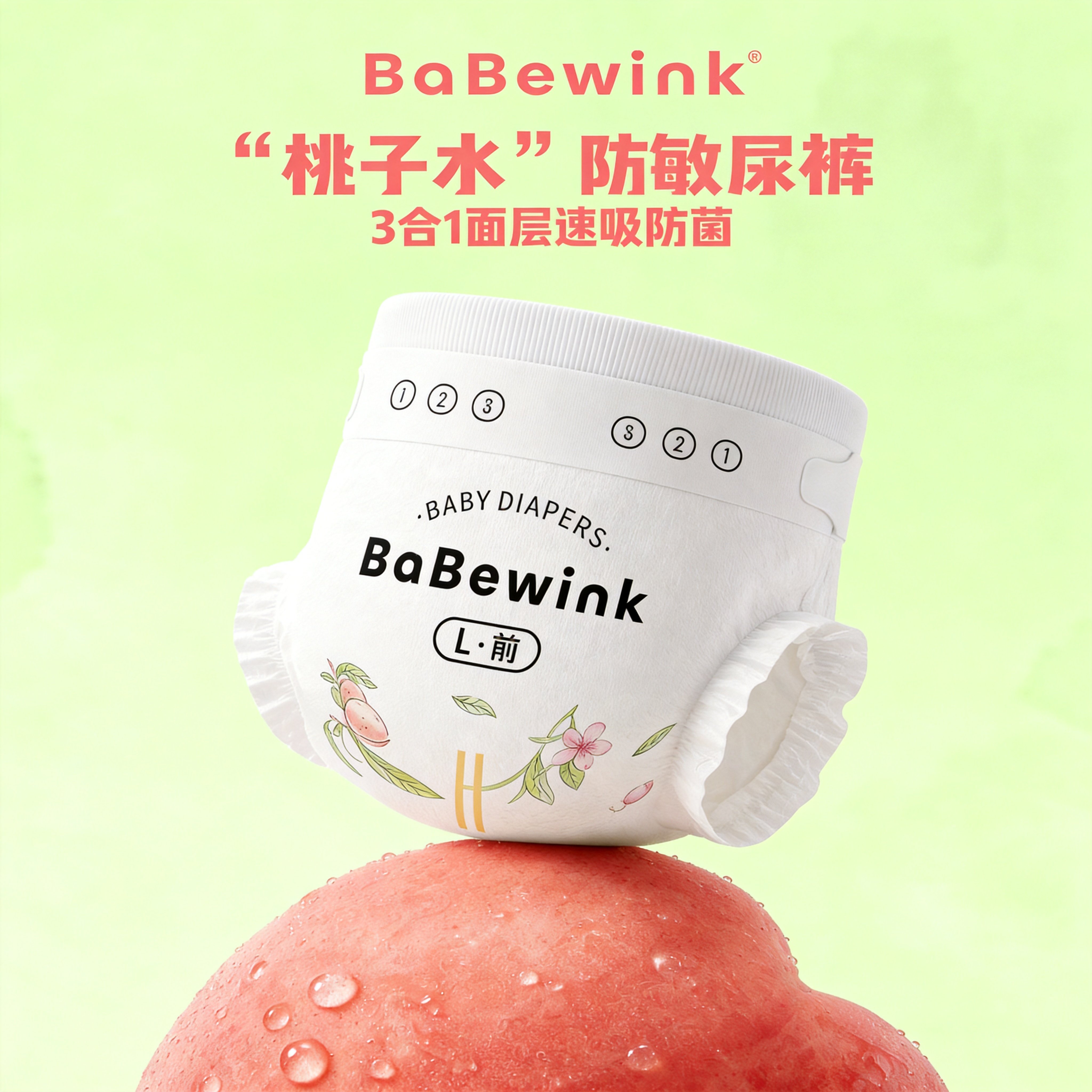 babewink纸尿裤蓓贝薇桃也拉拉裤试用装3片nb码新生婴儿超薄透气Z