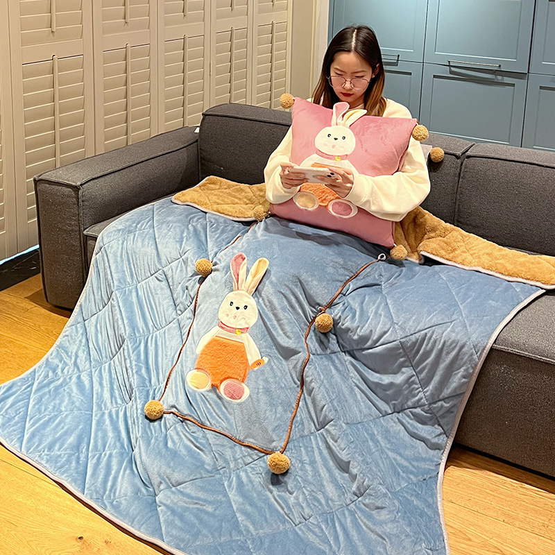 汽车载用毛绒抱枕被子两用二合一沙发客厅办公室午睡枕头被空调毯 - 图1