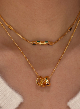 祖母绿锆石小蛮腰项链女