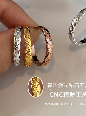 玫瑰金交叉菱格纹戒指女