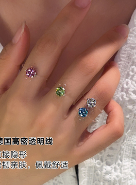 纯银D色莫桑钻透明鱼线戒指女