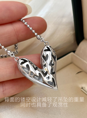 银色碎冰冰爱心吊坠项链女