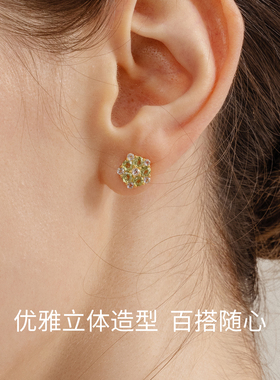 橄榄石托帕石S925银镀18K金耳钉